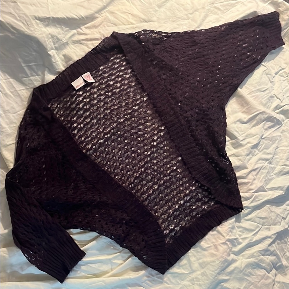 Elegant Dark Purple Open-Knit Sweater